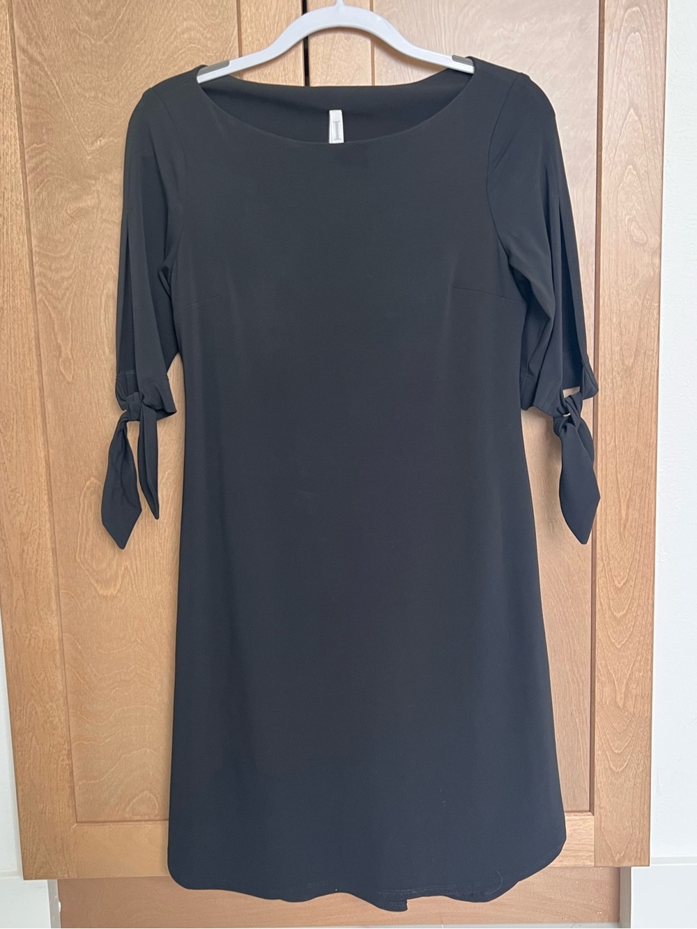 Iris Setlakwe Black Knee-Length Peep Shoulder Tie-Sleeve Dress